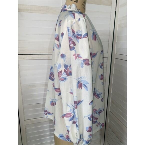 Vintage 70s Polyester Career Blouse Top Floral Long Sleeves Sz 42 X-Large - Picture 4 of 9